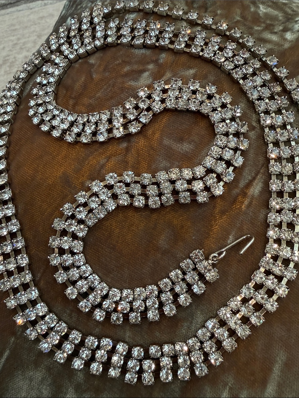 Silver Crystal Chain Belt — Sparkling Clear Rhinestones 38” length